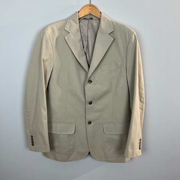 Eddie Bauer Sport Coat Blazer Jacket Mens M Khaki Three-Button 100% Cotton Lined - Picture 1 of 11